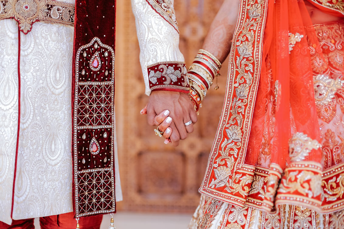 Indian Couple Holding Hands during Wedding